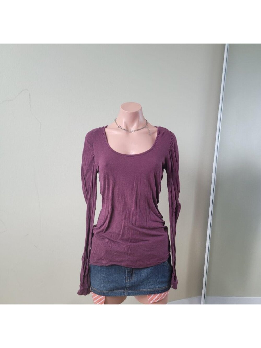 Jacob Wine Red Ruffle Trim Scoop Neck Wool Blend Top (One Size)